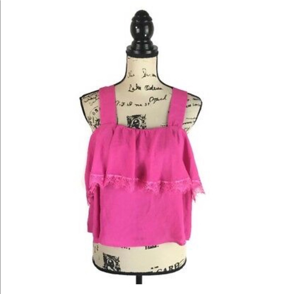 CAD Women’s Pink Lace Trim Crop Tank Top